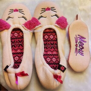 Embroidered Slippers & Sleep Mask Faux Fur Size XL NEW